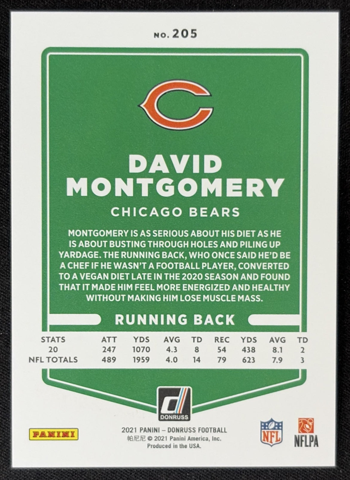 David Montgomery 2021 Panini Donruss Press Proof Premium Bears - Chicago Bears