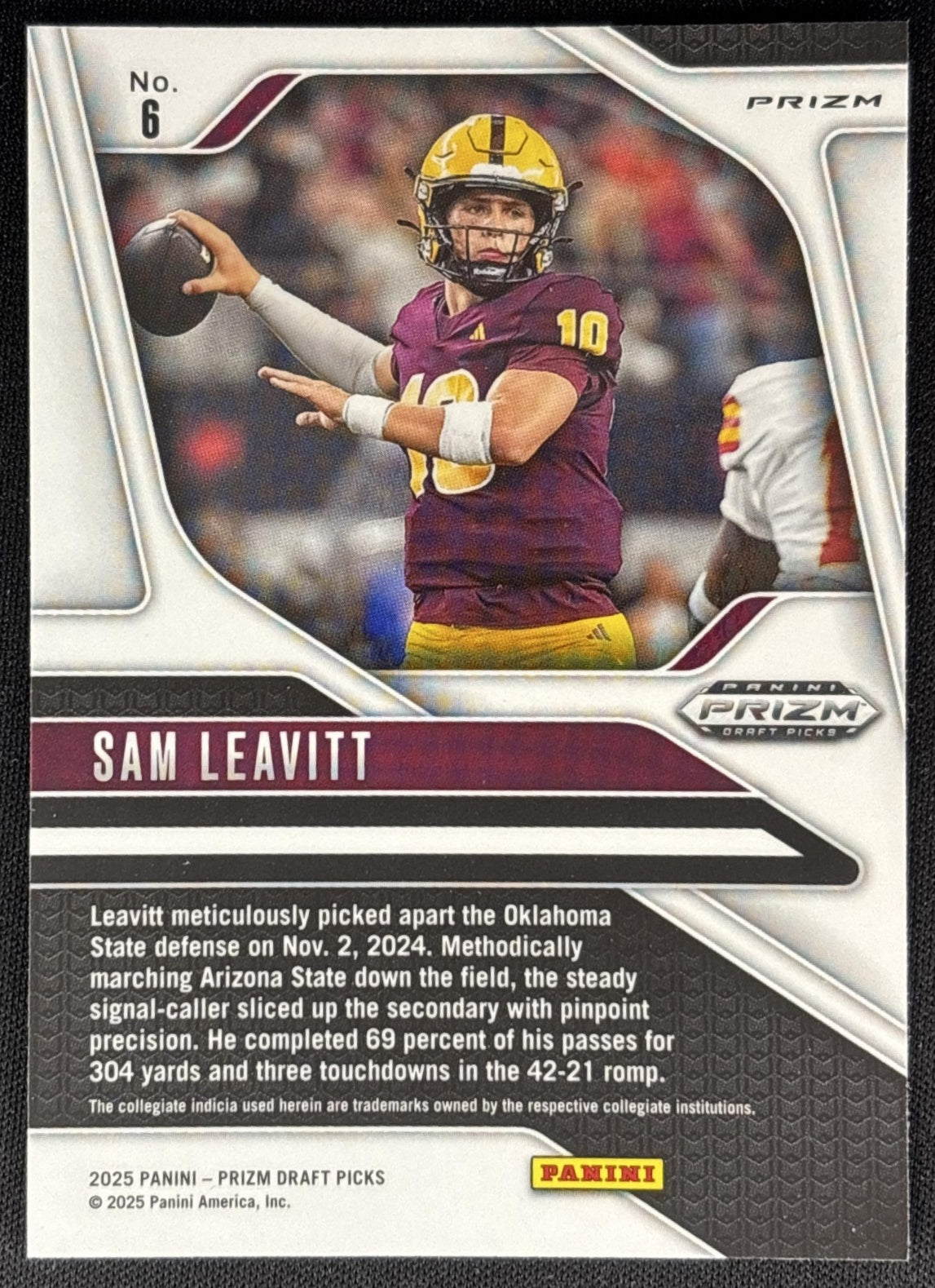 Sam Leavitt 2025 Panini Prizm Draft Picks Red Ice Sun Devils Sports Trading Cards