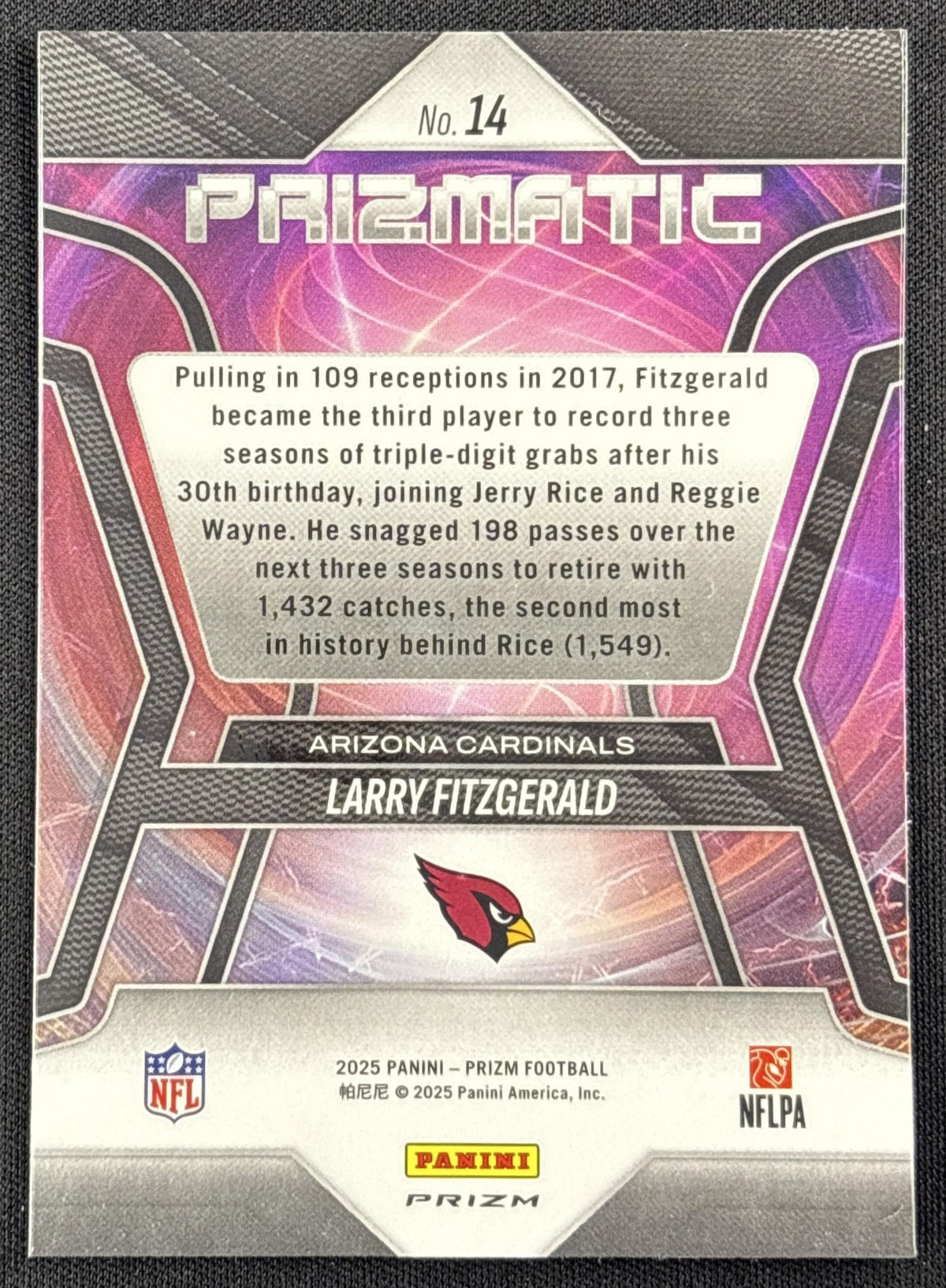 Larry Fitzgerald 2025 Panini Prizm Prizmatic No Huddle Cardinals