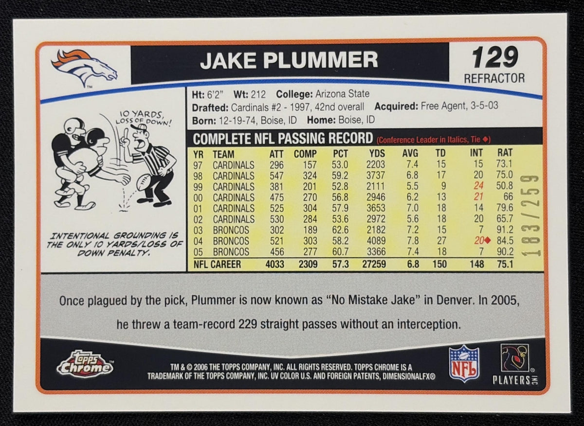 Jake Plummer 2006 Topps Chrome Red Refractor /259 Broncos