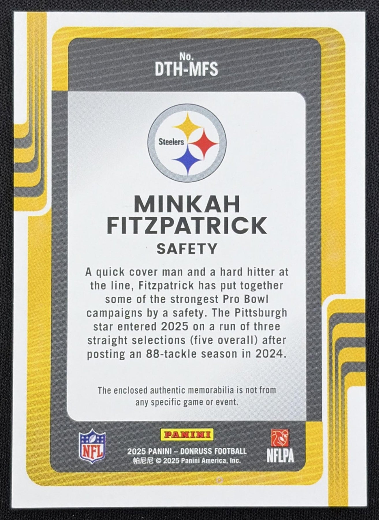 Minkah Fitzpatrick 2025 Panini Donruss Threads Steelers