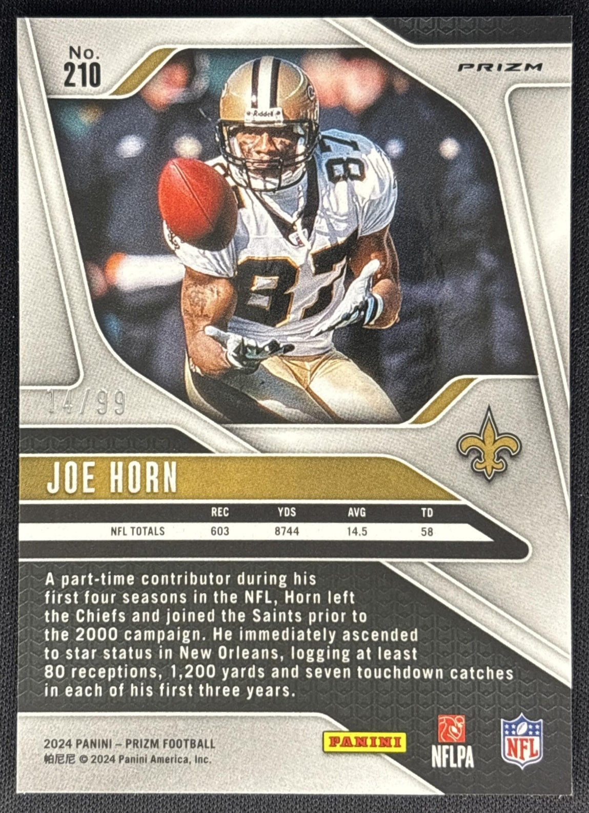 Joe Horn 2024 Panini Prizm No Huddle Blue /99 Saints Sports Trading Cards