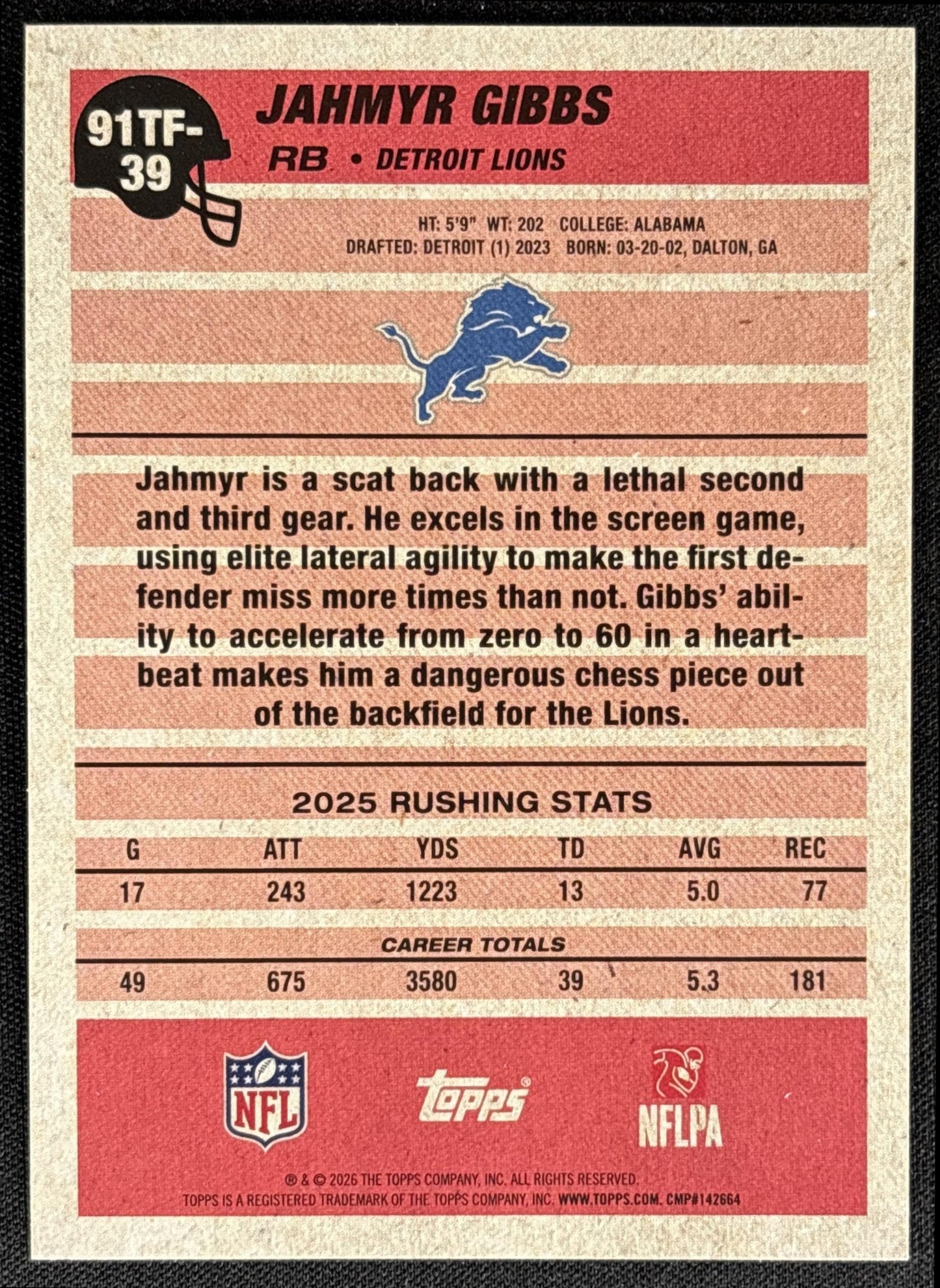 Jahmyr Gibbs 2026 Topps 1991 Crackle Foil Lions