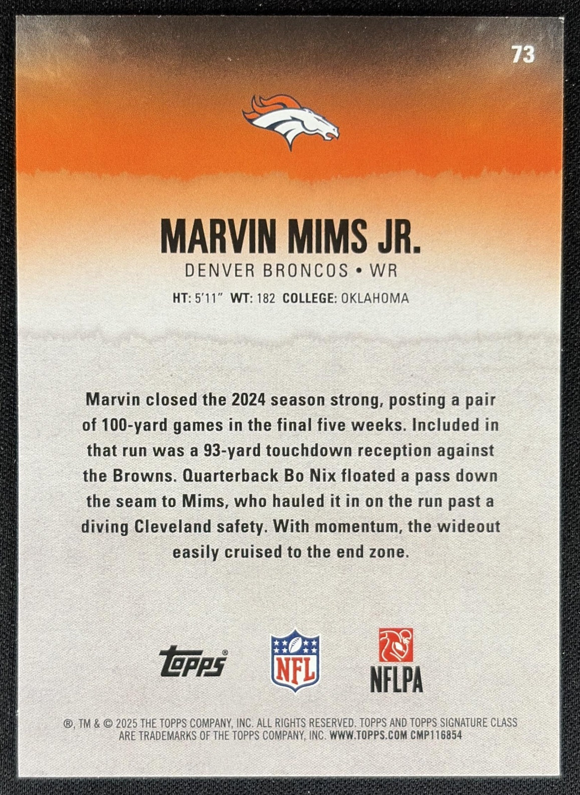 Marvin Mims Jr. 2025 Topps Signature Class Veteran Silver Foil /275 Broncos