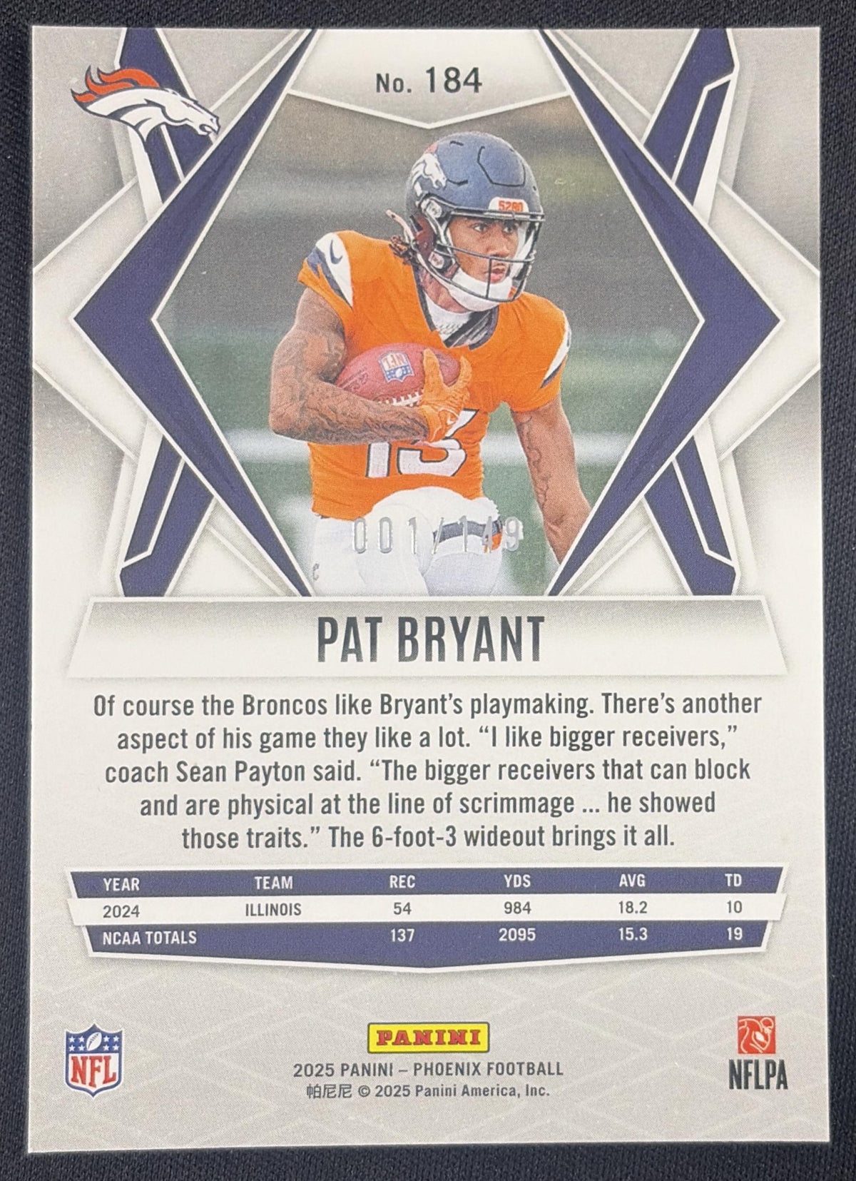 Pat Bryant 2025 Panini Phoenix Green Winter Prizm /149 Broncos