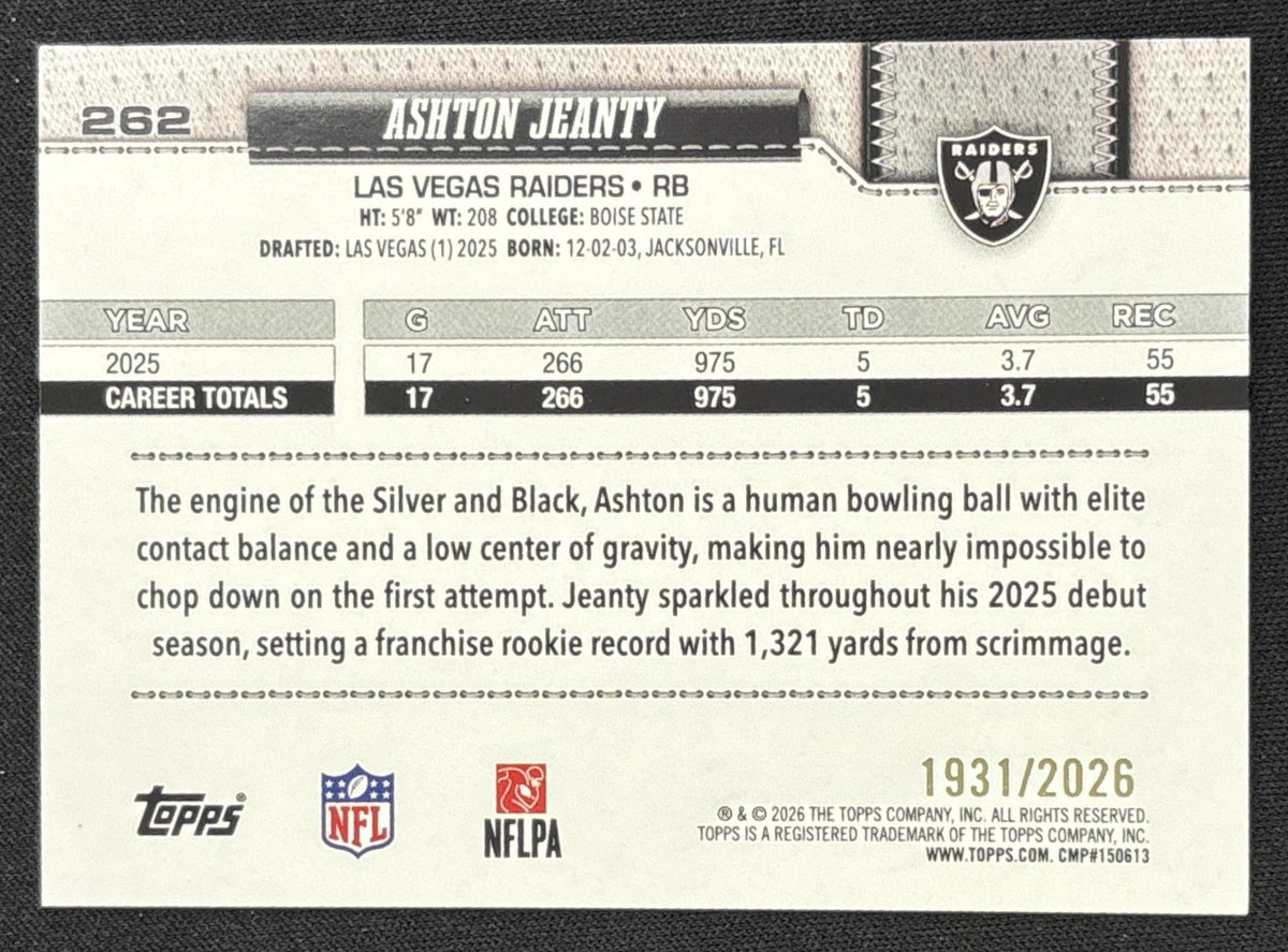 Ashton Jeanty 2026 Topps Gold /2026 Raiders