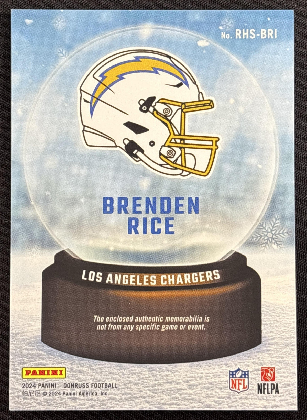Brenden Rice 2024 Panini Donruss Rookie Holiday Sweater Chargers Los Angeles Chargers