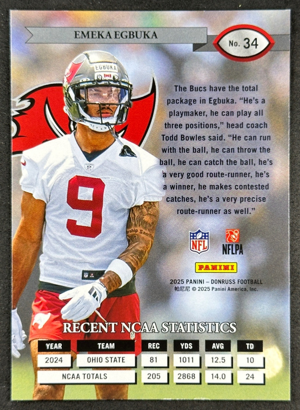 Emeka Egbuka 2025 Donruss Retro 1995 Buccaneers Sports Trading Card