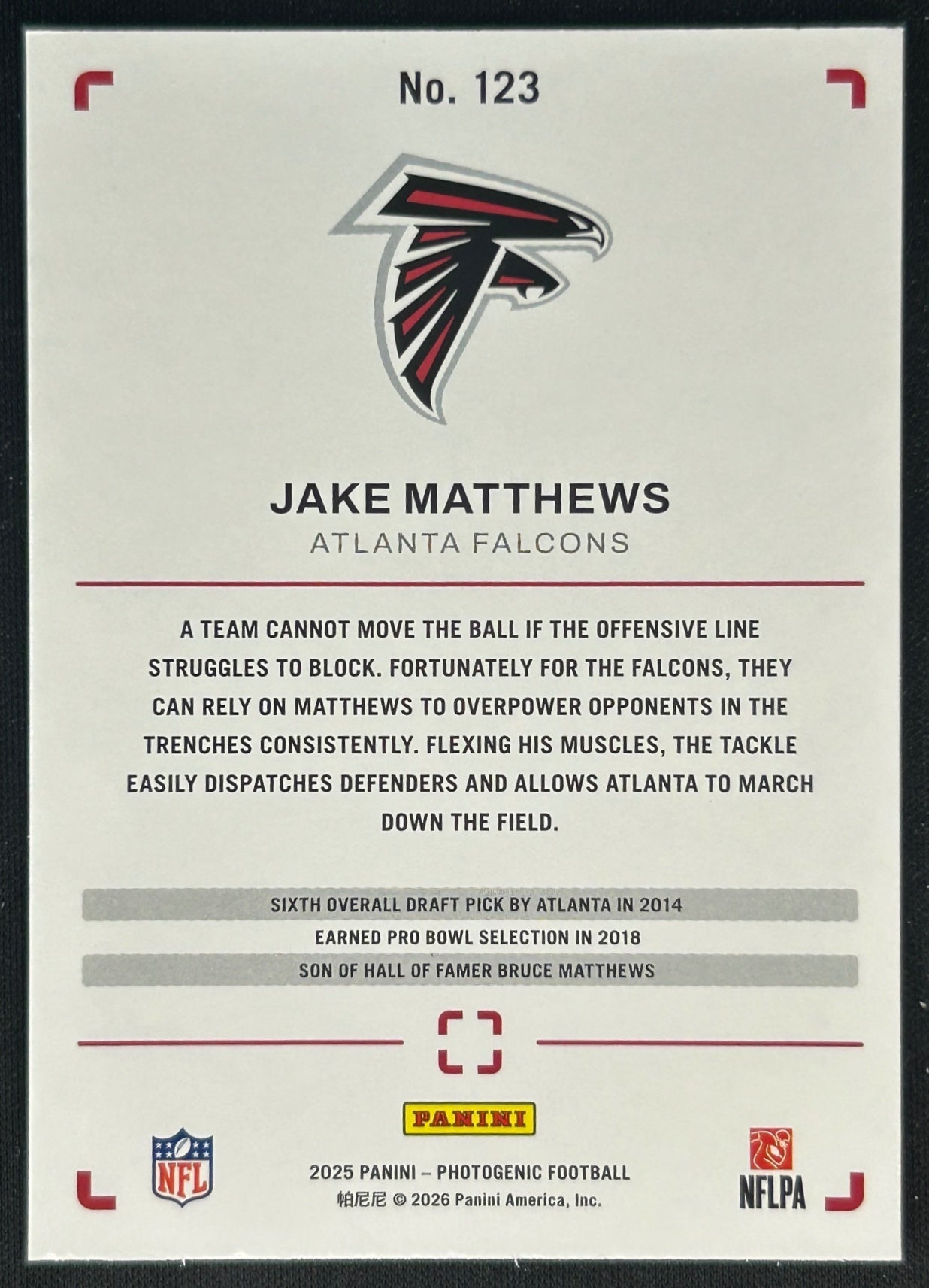 Jake Matthews 2025 PhotoGenic Horizontal Falcons Sports Trading Cards