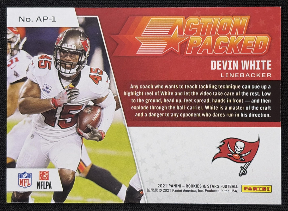 Devin White 2021 Panini Rookies & Stars Action Packed True Blue /49 Buccaneers Sports Trading Card