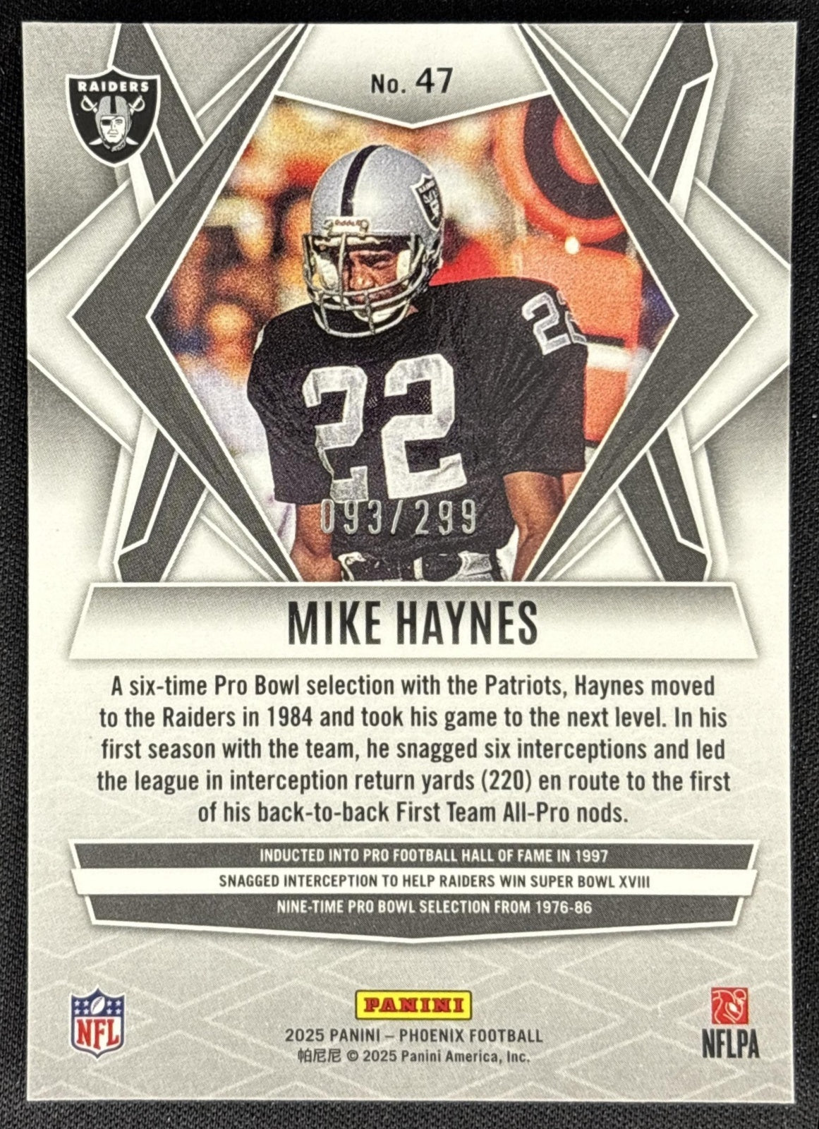 Mike Haynes 2025 Panini Phoenix Pink Winter Prizm /299 Raiders