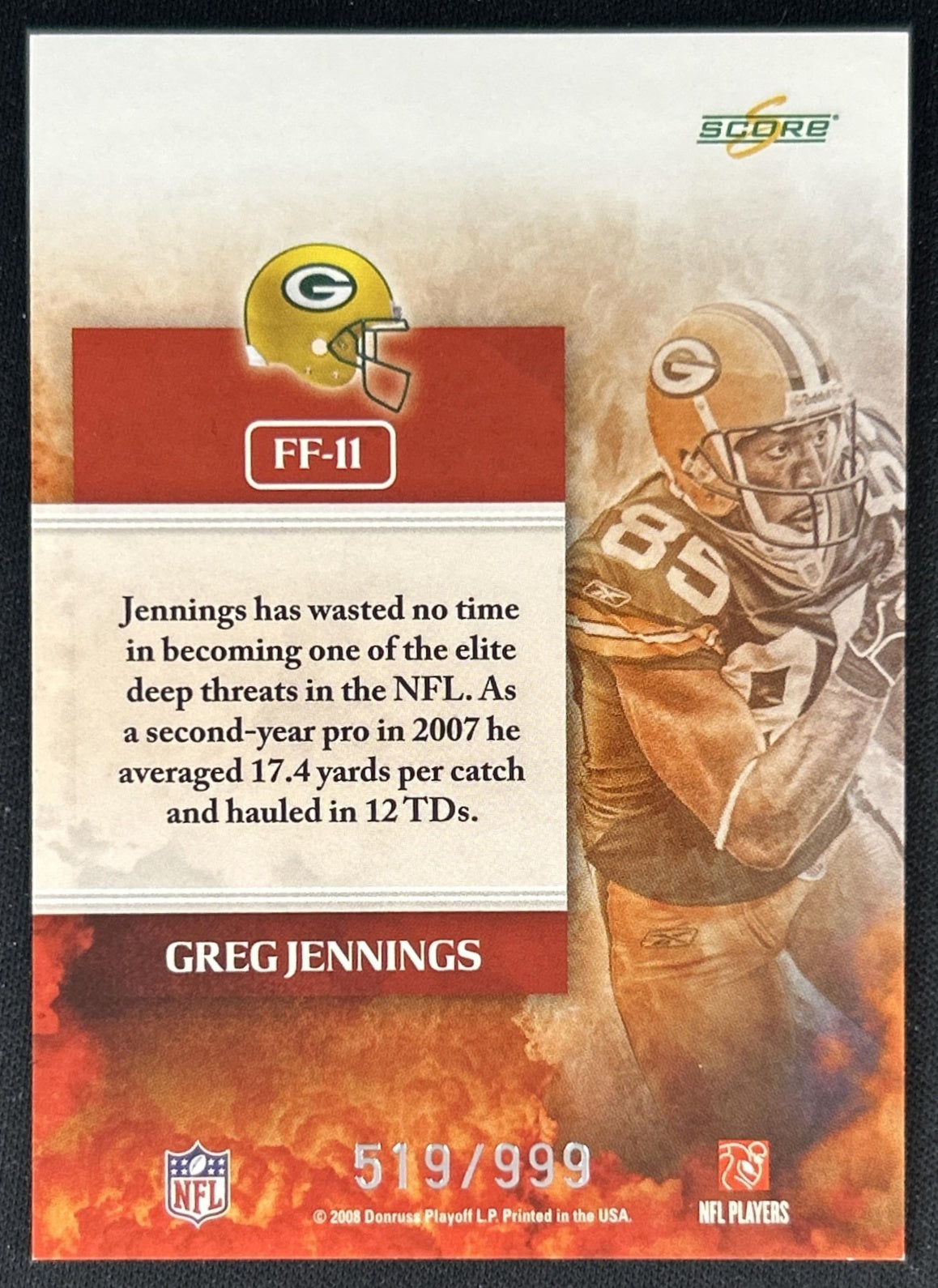 Greg Jennings 2008 Score Future Franchise Scorecard /999 Packers