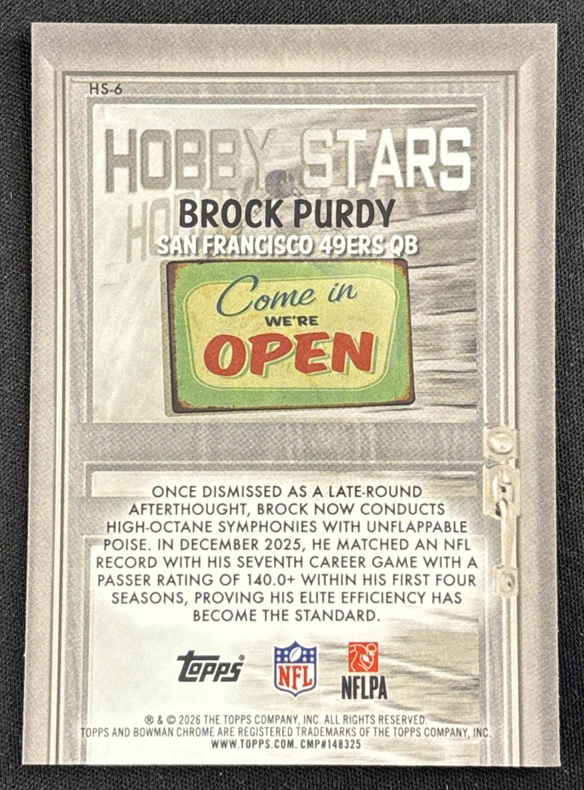 Brock Purdy 2026 Bowman Hobby Stars 49ers back