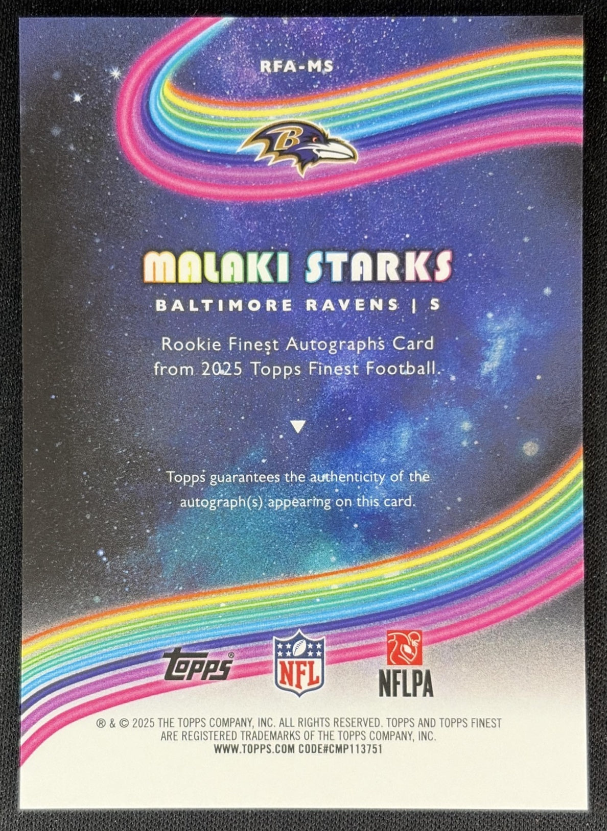 Malaki Starks 2025 Topps Finest Rookie Auto Ravens 2 back