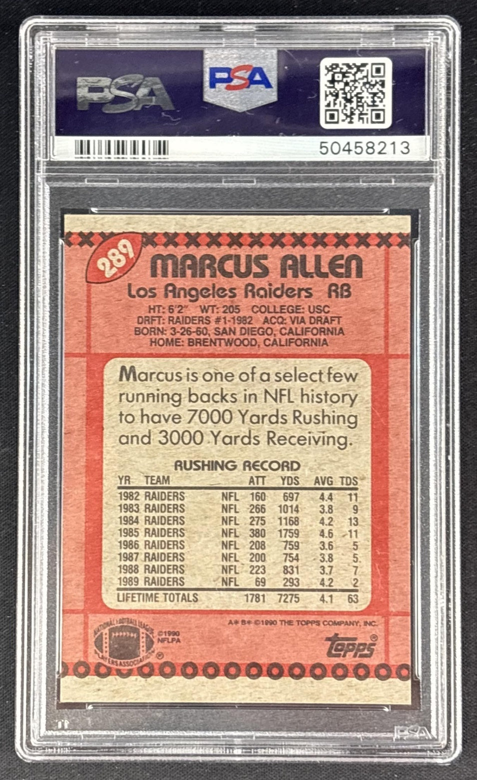 Marcus Allen 1990 Topps PSA 10 Raiders 50458213 Sports Trading Cards