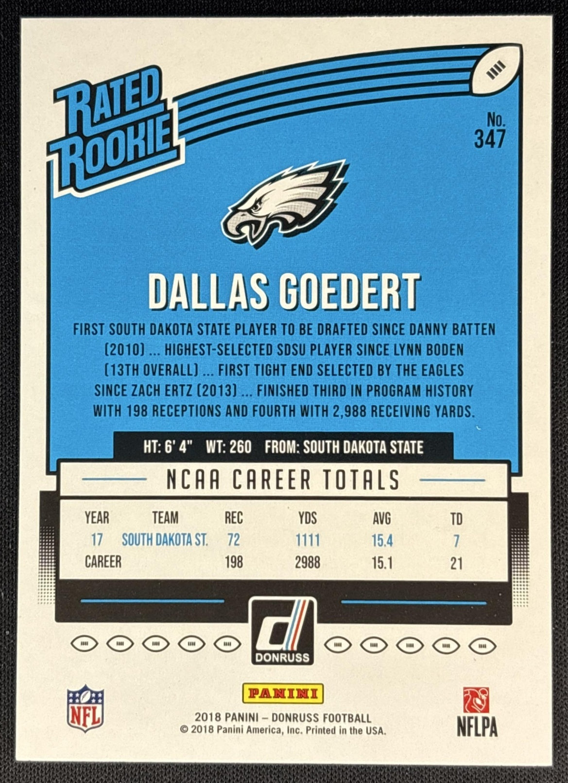 Dallas Goedert 2018 Panini Donruss Eagles - Philadelphia Eagles