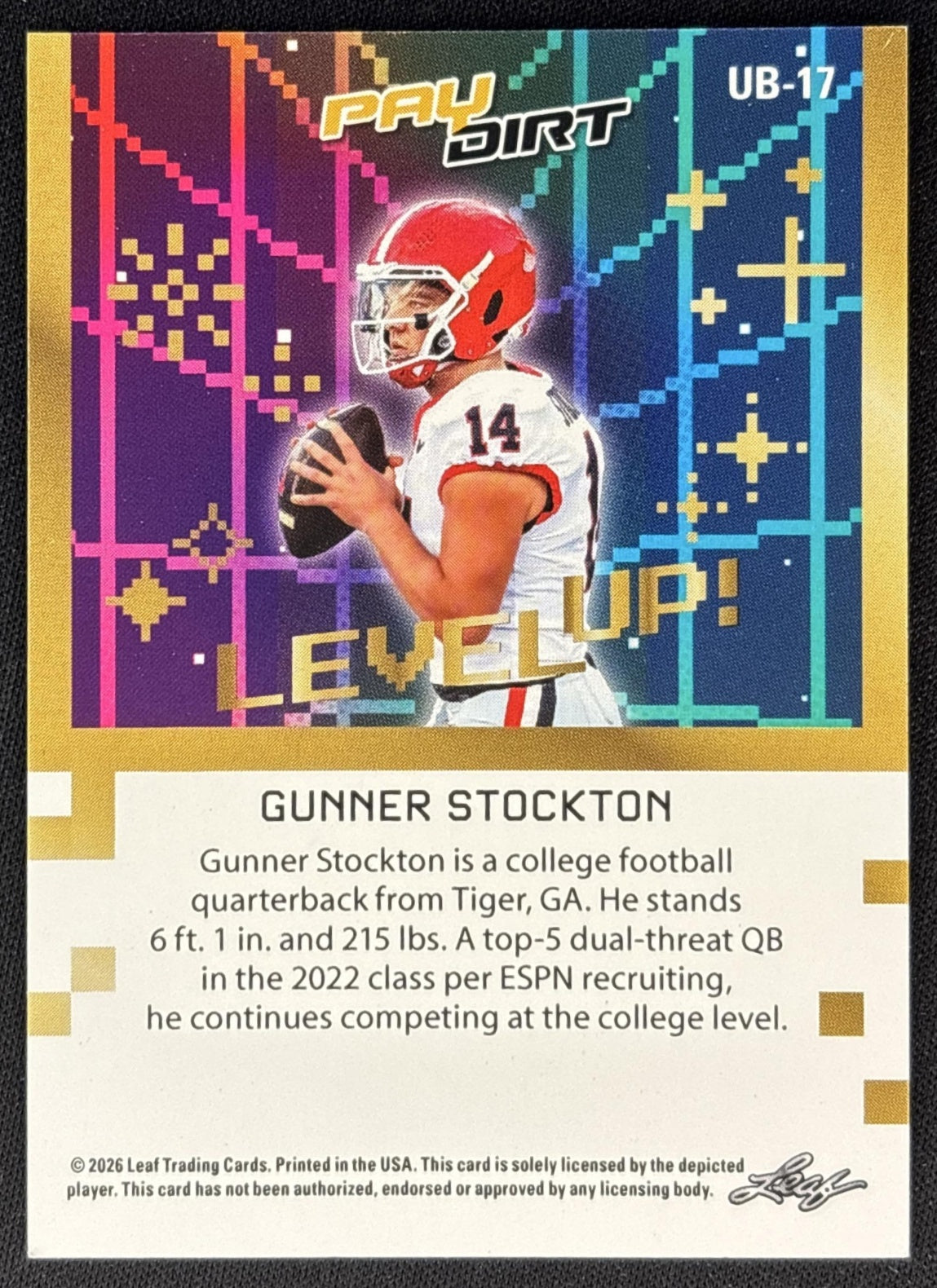 Gunner Stockton 2026 Leaf Paydirt Level Up! Green /10 back