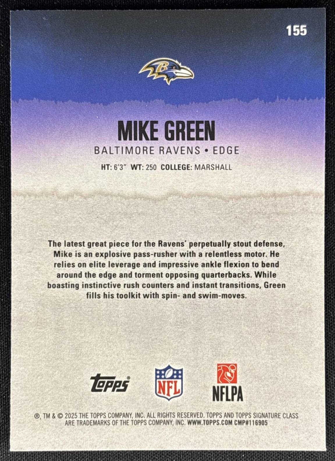 Mike Green 2025 Topps Signature Class Chrome Rookie Ravens Sports Trading Cards