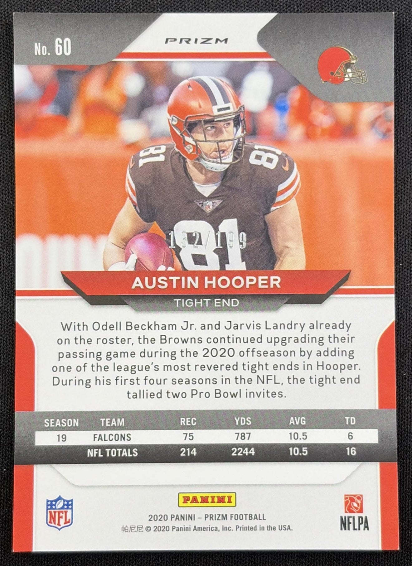 Austin Hooper 2020 Panini Prizm Blue Wave /199 Browns