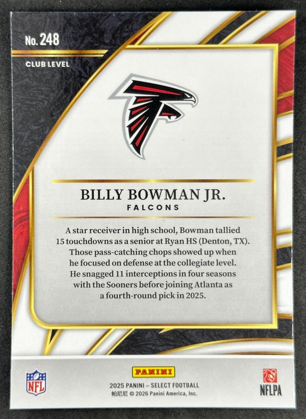 Billy Bowman Jr. 2025 Select Club Level Falcons