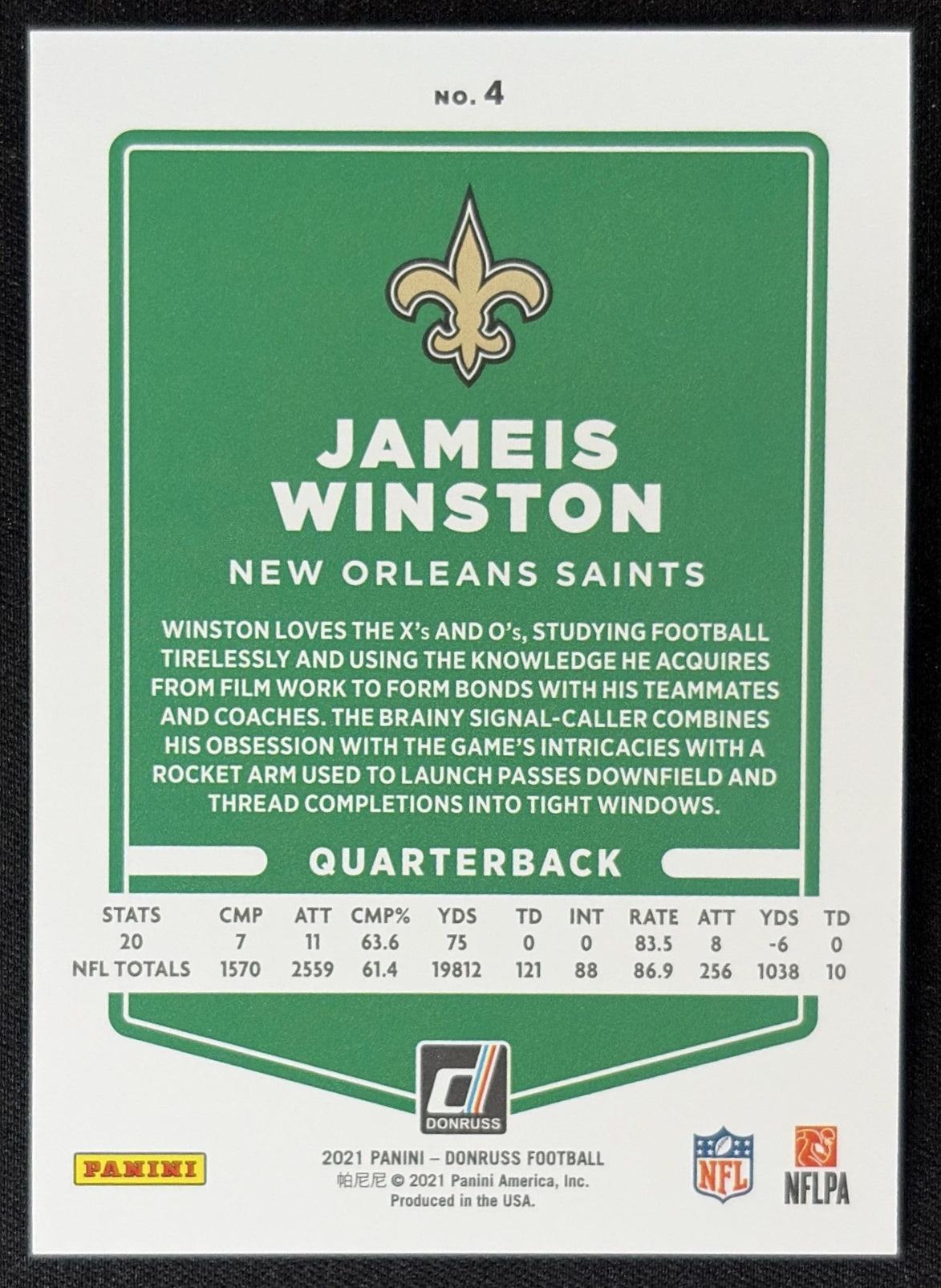 Jameis Winston 2021 Panini Donruss Press Proof Premium Saints - New Orleans Saints