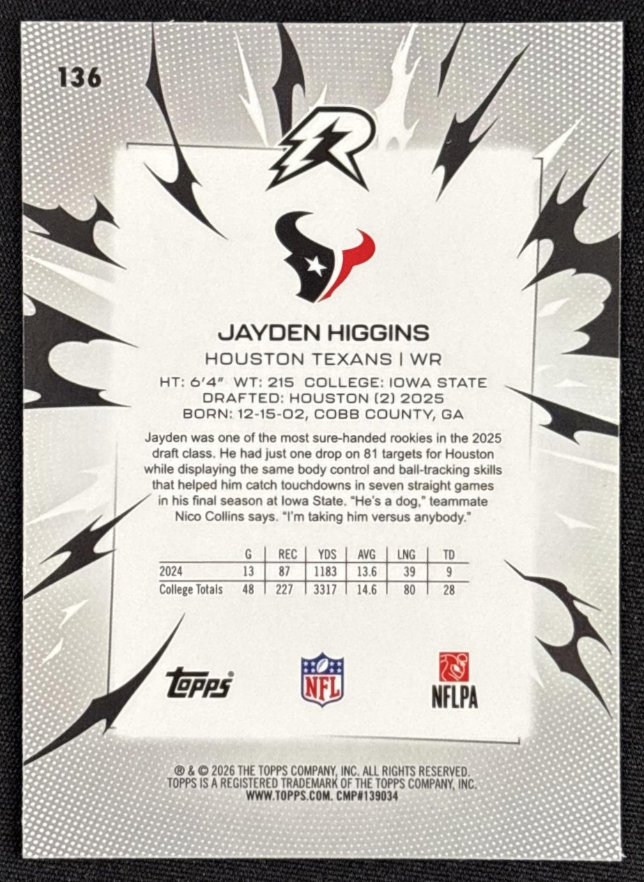 Jayden Higgins 2025 Topps Resurgence Texans
