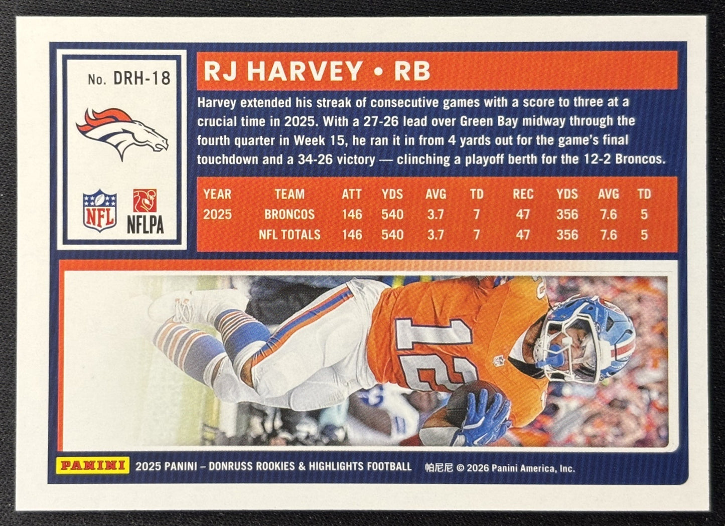 RJ Harvey 2025 Panini Donruss Rookies & Highlights Broncos Sports Trading Cards