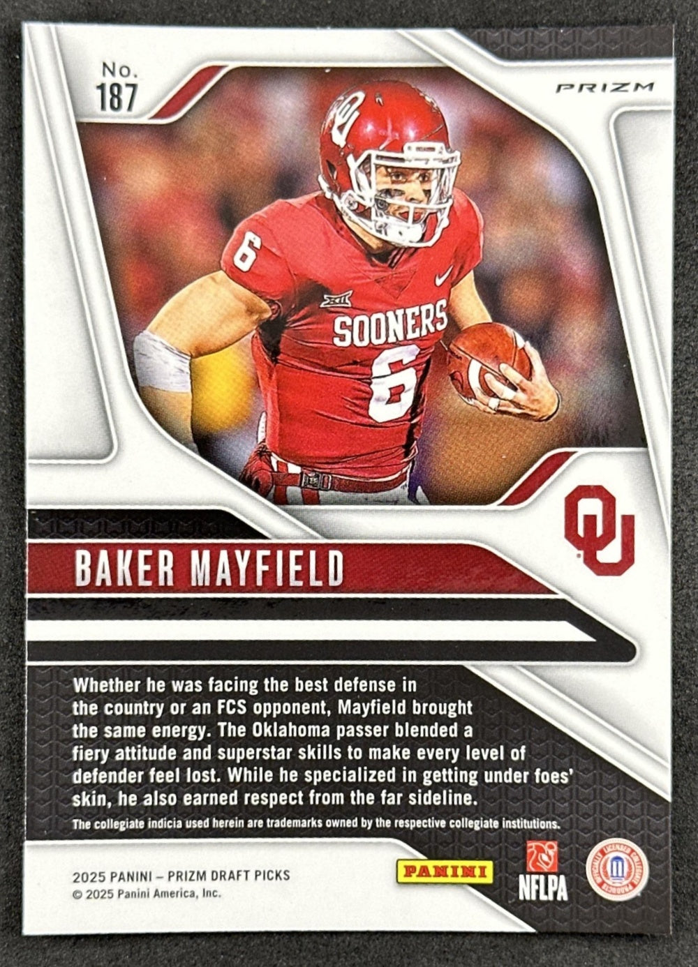 Baker Mayfield 2025 Panini Prizm Draft Picks Red Ice Sooners Buccaneers - Back