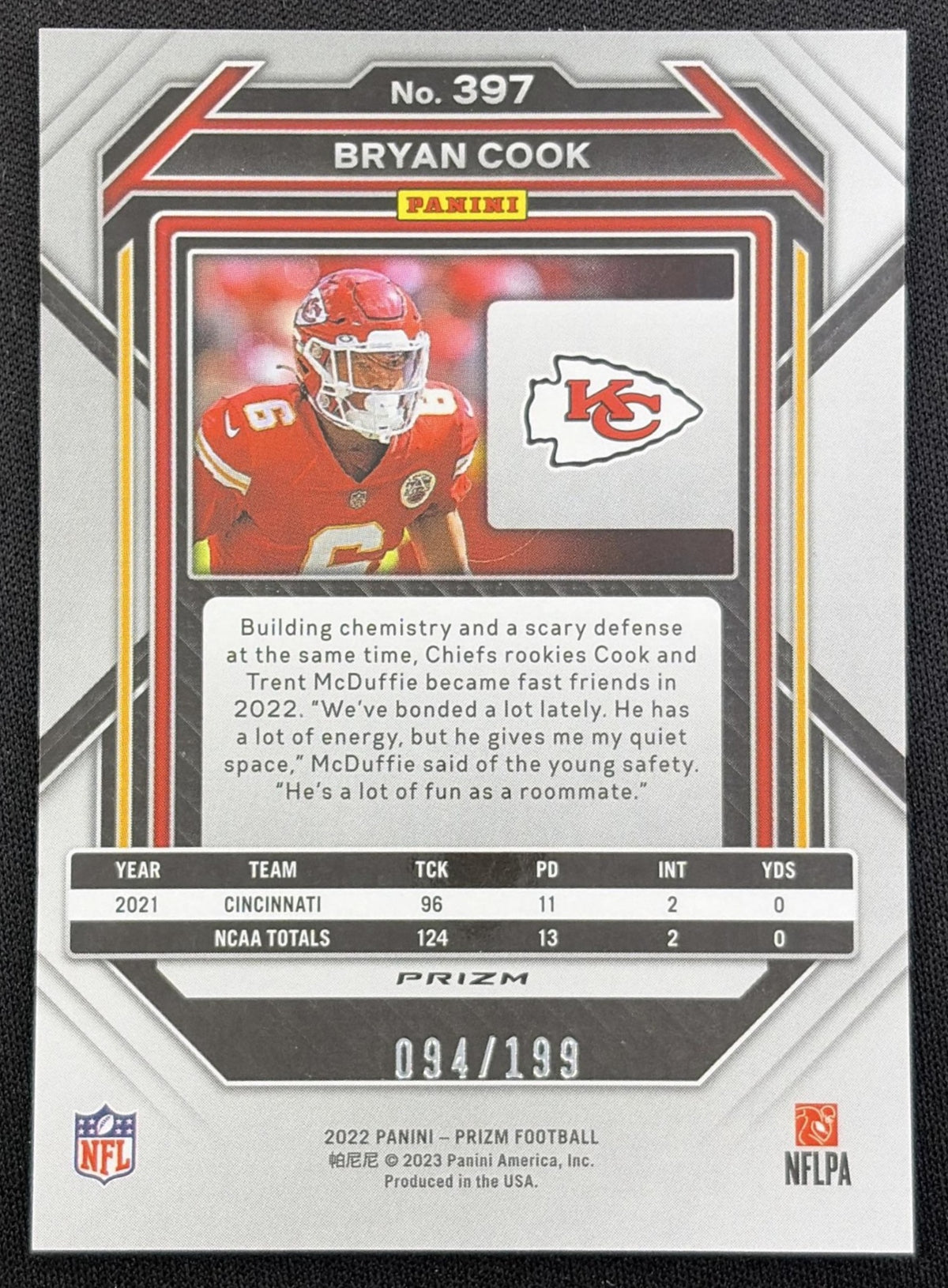 Bryan Cook 2022 Panini Prizm Blue Wave /199 Chiefs