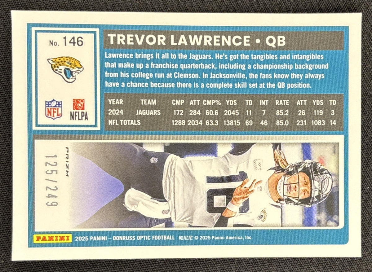 Trevor Lawrence 2025 Panini Donruss Optic Blue Prizm /249 Jaguars Sports Trading Card