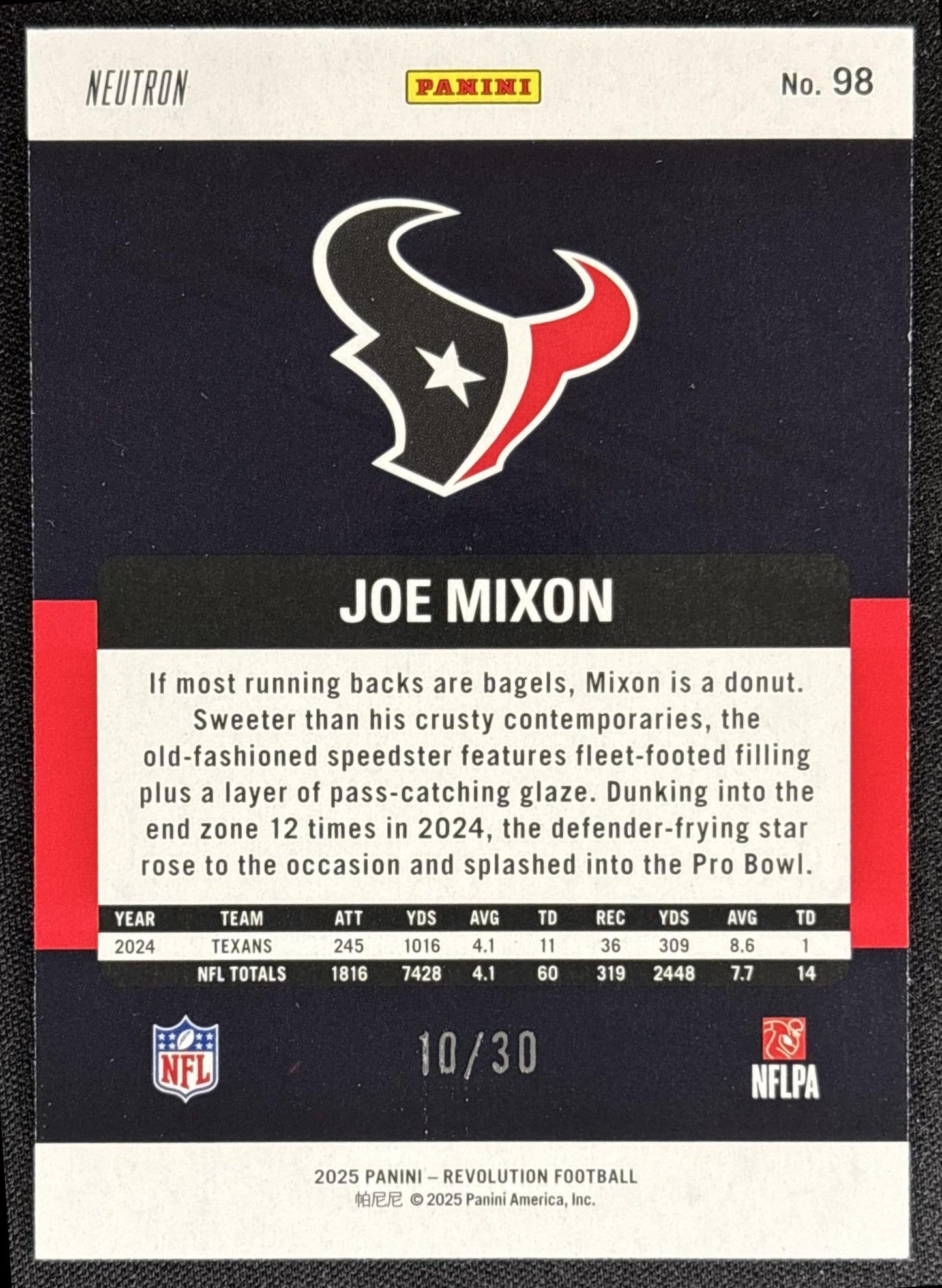Joe Mixon 2025 Panini Revolution Neutron /30 Texans