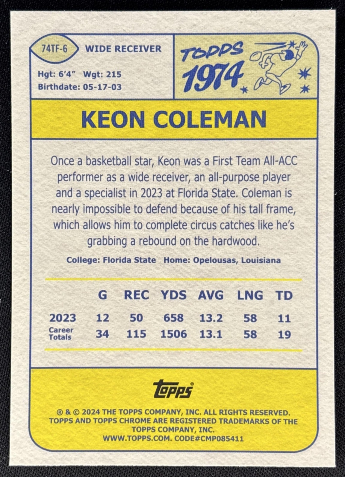 Keon Coleman 2024 Topps Chrome 1974 Football X-Fractor Bills back
