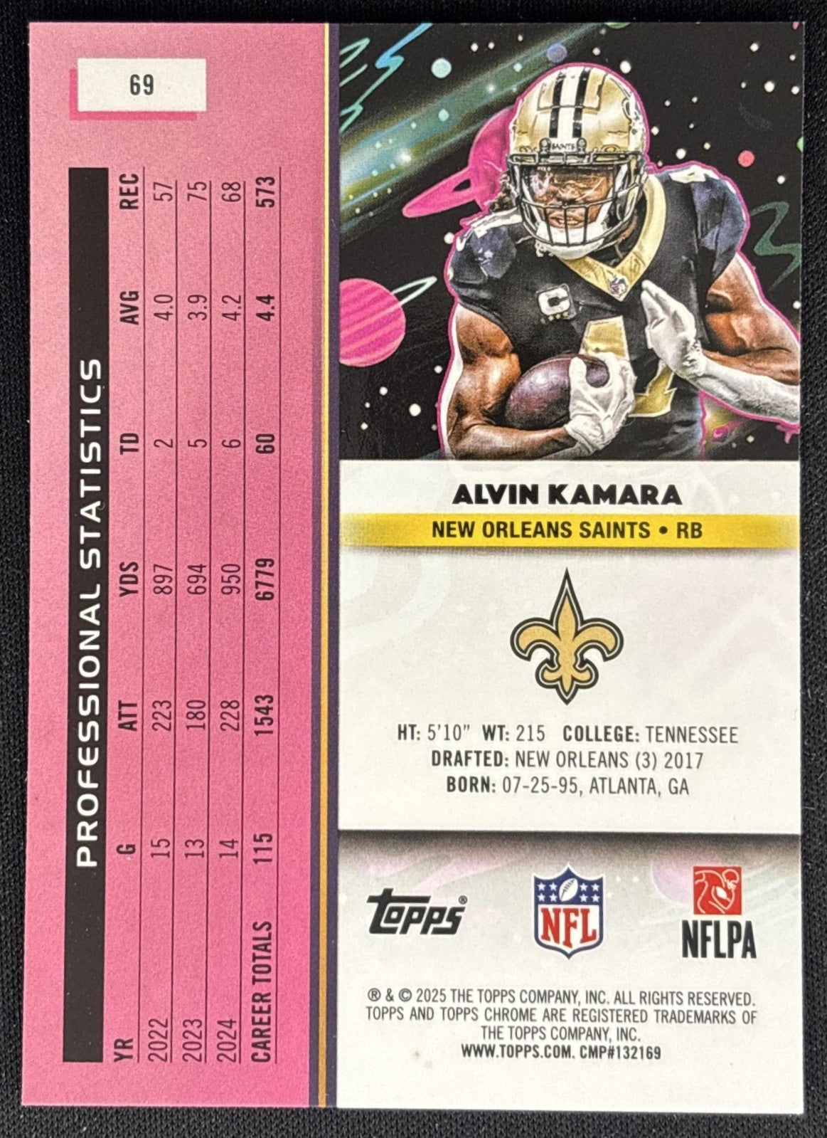 Alvin Kamara 2025 Topps Cosmic Chrome Saints back