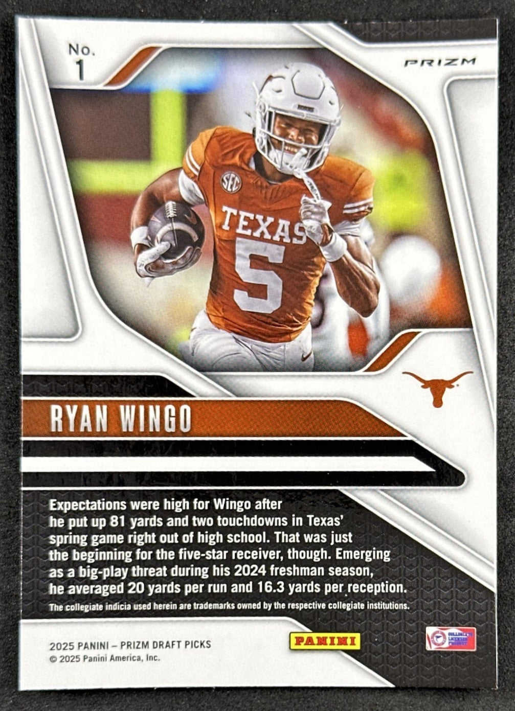 Ryan Wingo 2025 Panini Prizm Draft Picks Purple Wave Longhorns Sports Trading Cards