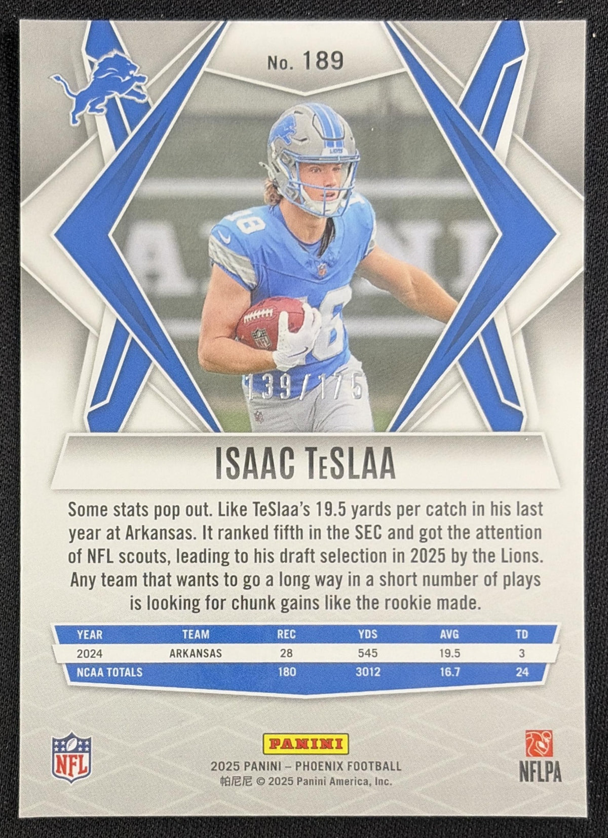 Isaac TeSlaa 2025 Panini Phoenix Teal Lava Prizm /175 Detroit Lions