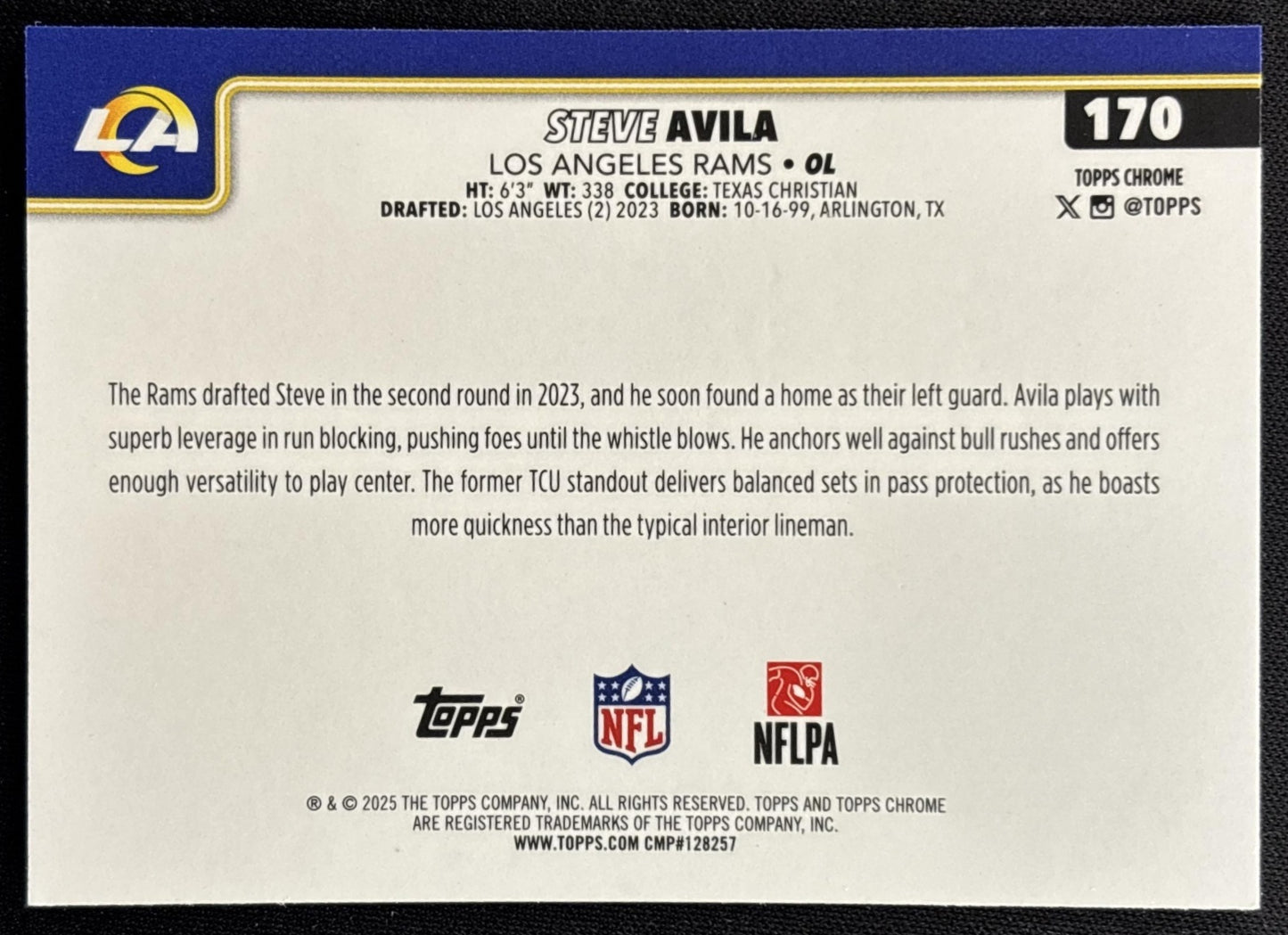 Steve Avila 2025 Topps Chrome Neon Pulse Refractor Rams Sports Trading Card