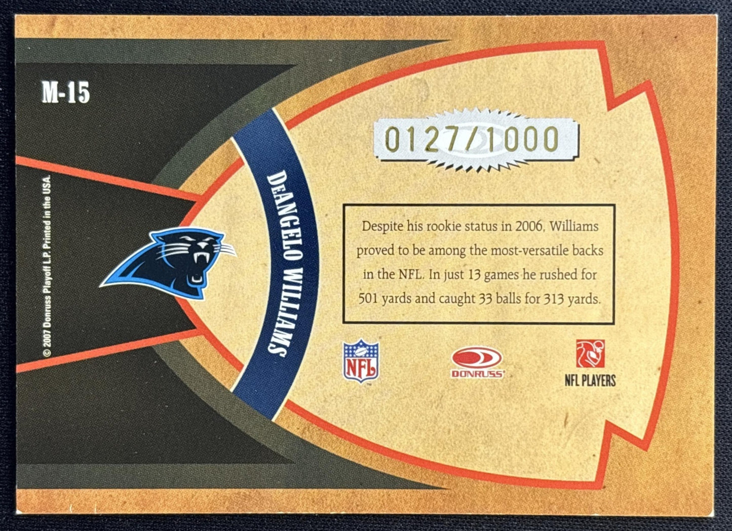 DeAngelo Williams 2007 Donruss Classics Membership Bronze /1000 Panthers Football