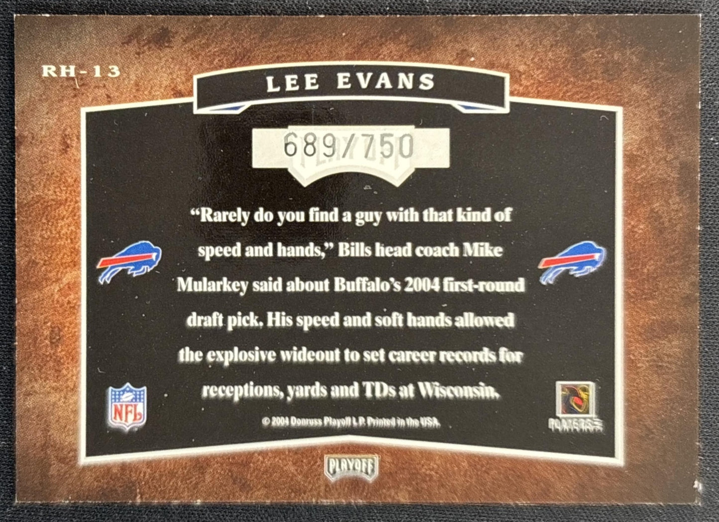 Lee Evans 2004 Playoff Hogg Heaven Rookie Hoggs /750 Bills back