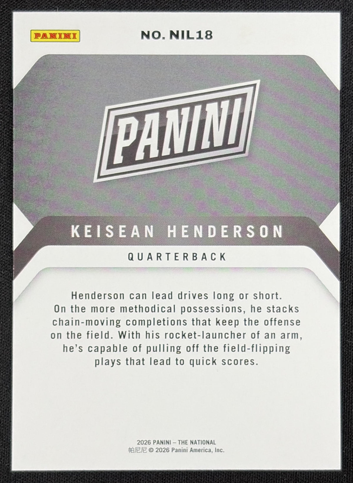 Keisean Henderson 2026 Panini NSCC Silver Pack /399 Sports Trading Card