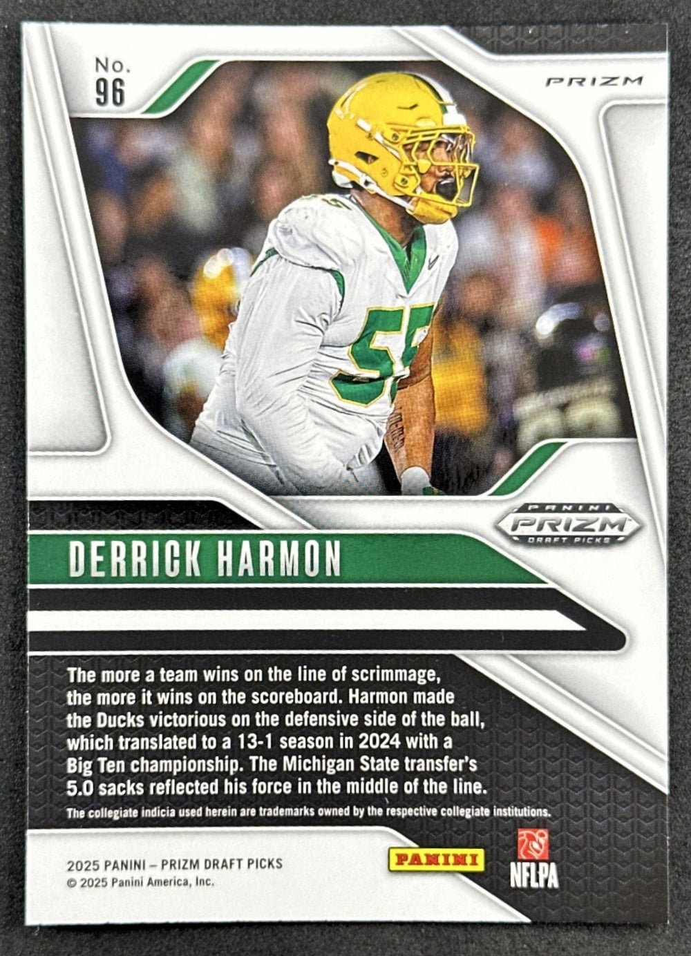 Derrick Harmon 2025 Panini Prizm Draft Picks Purple Wave Ducks Steelers