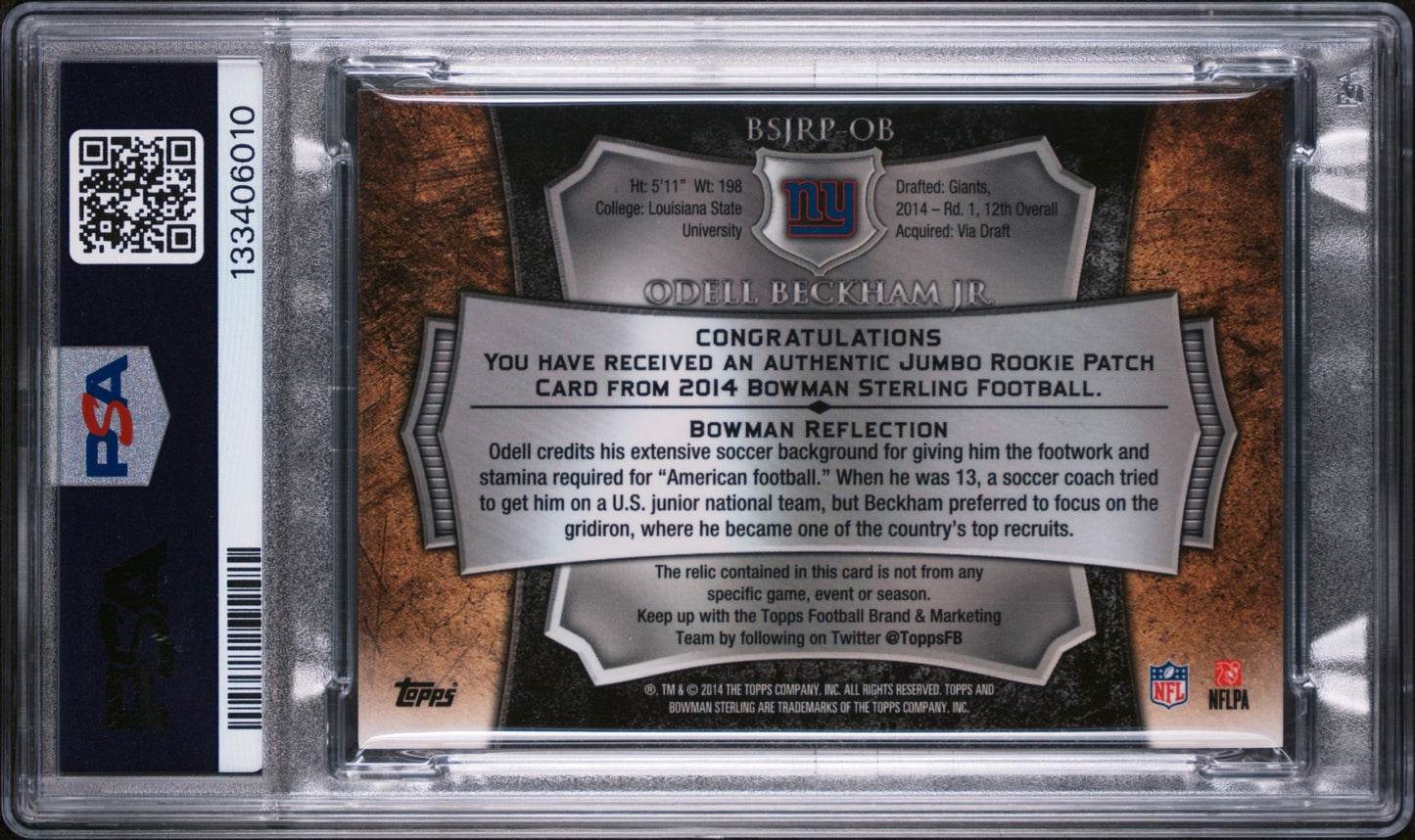 Odell Beckham Jr. 2014 Sterling Jumbo Rookie Patches Blue Wave Refractor Giants back