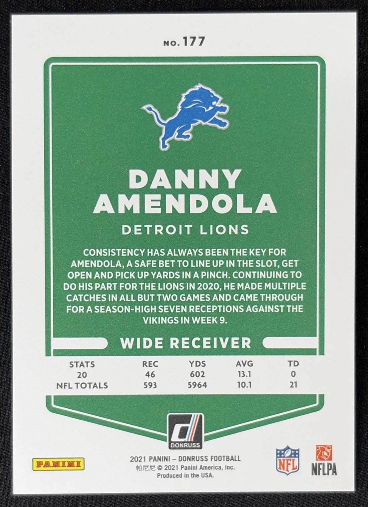 Danny Amendola 2021 Panini Donruss Press Proof Premium Lions - Detroit Lions