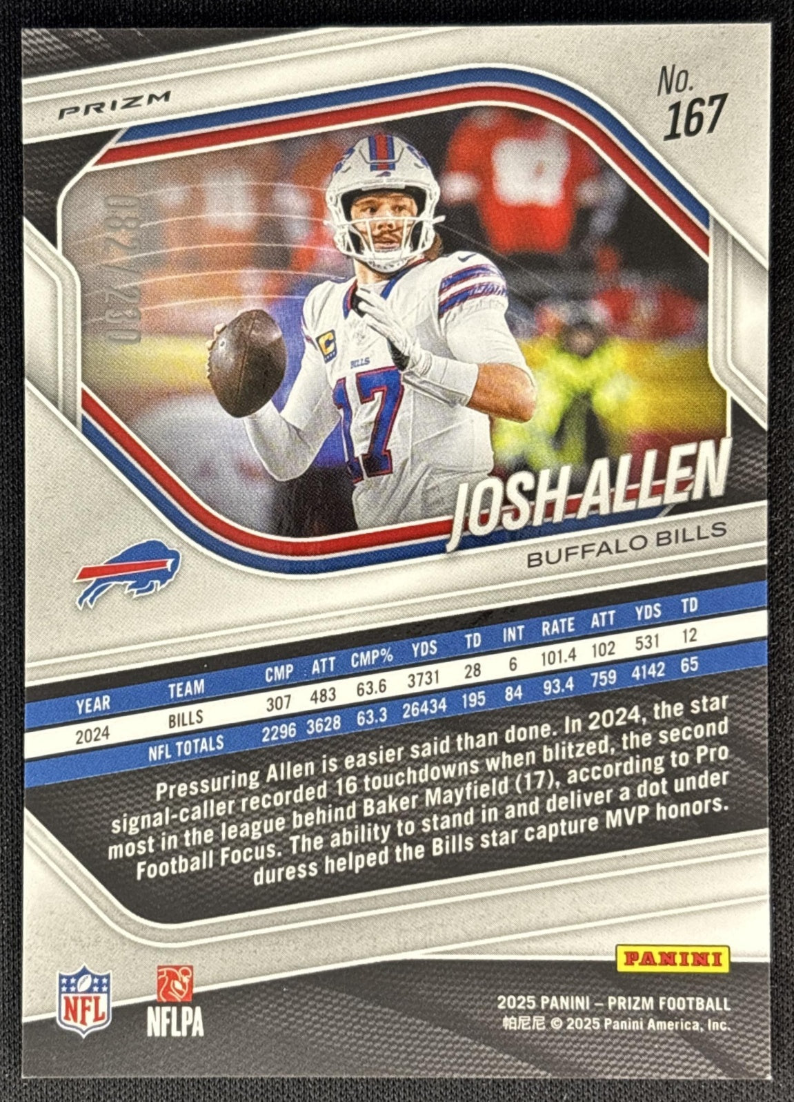 Josh Allen 2025 Panini Prizm Blue Wave /230 Bills back