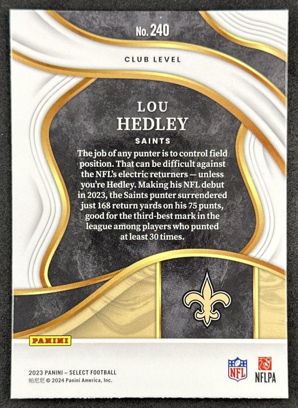 Lou Hedley 2023 Panini Select Club Level Saints Back