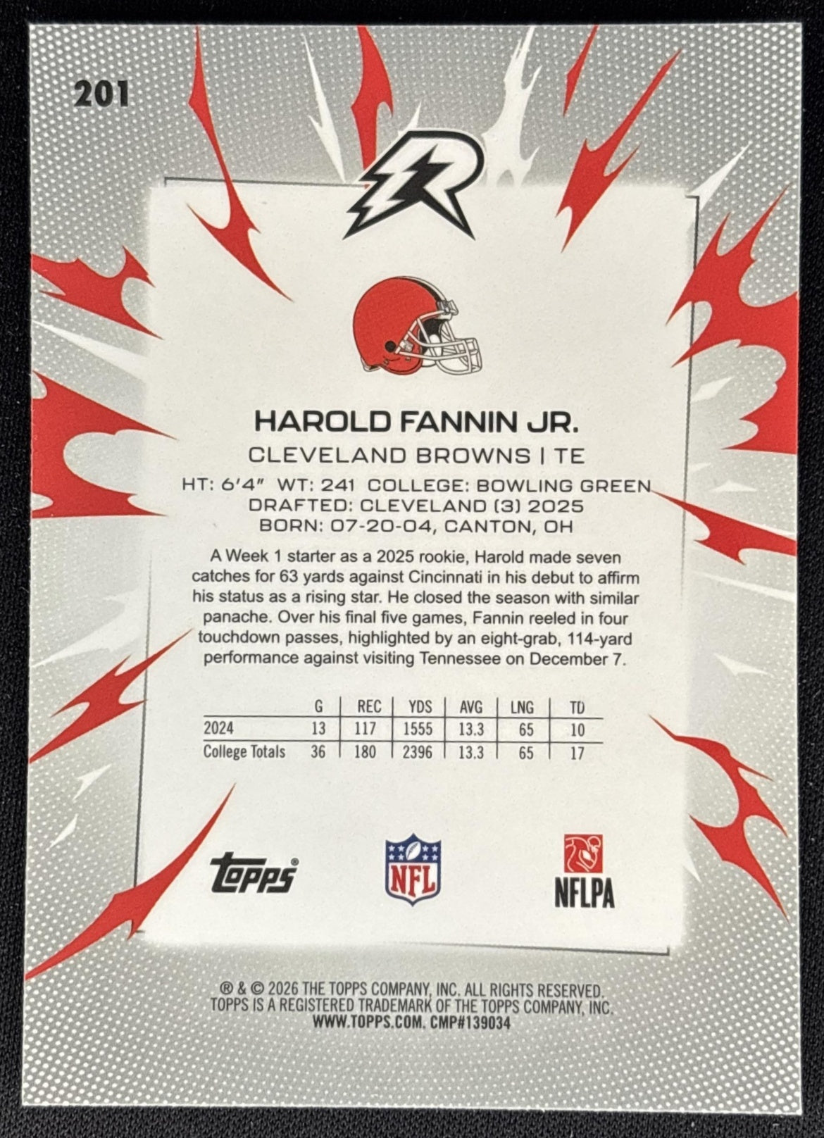 Harold Fannin Jr. 2025 Topps Resurgence Browns back