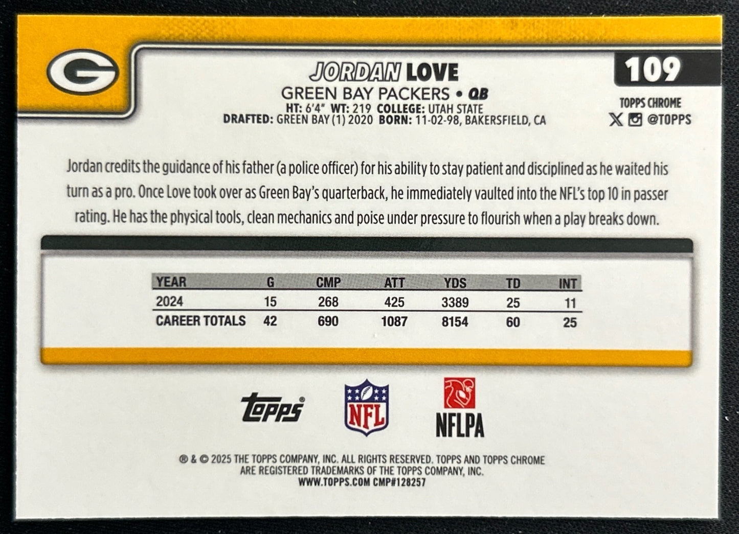 Jordan Love 2025 Topps Chrome Packers Sports Trading Cards