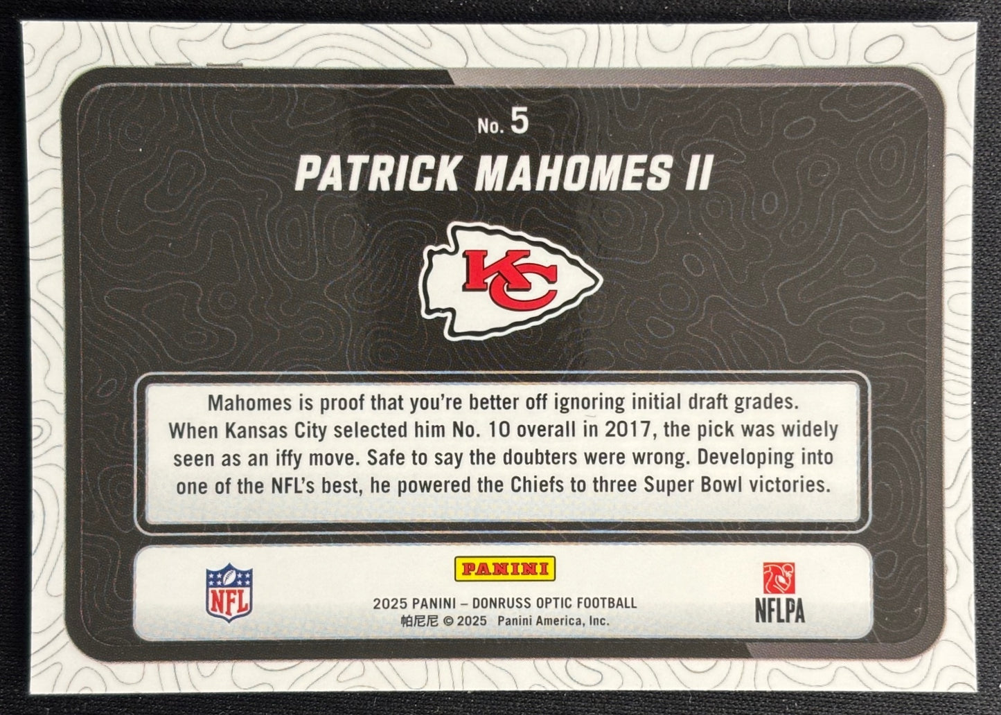 Patrick Mahomes II 2025 Donruss Optic Passing Grade Chiefs Sports Trading Cards