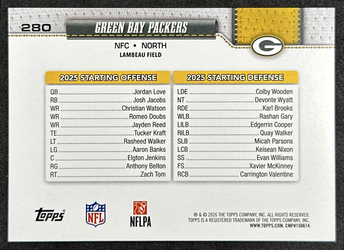 Green Bay Packers 2026 Topps Flagship Packers Sports Trading Cards