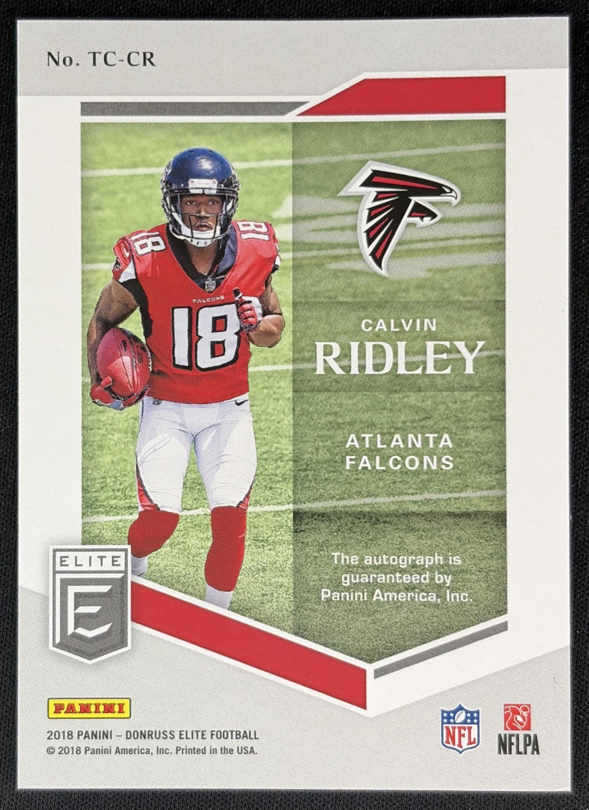 Calvin Ridley 2018 Panini Donruss Elite Turn of the Century Auto Red /49 Falcons back