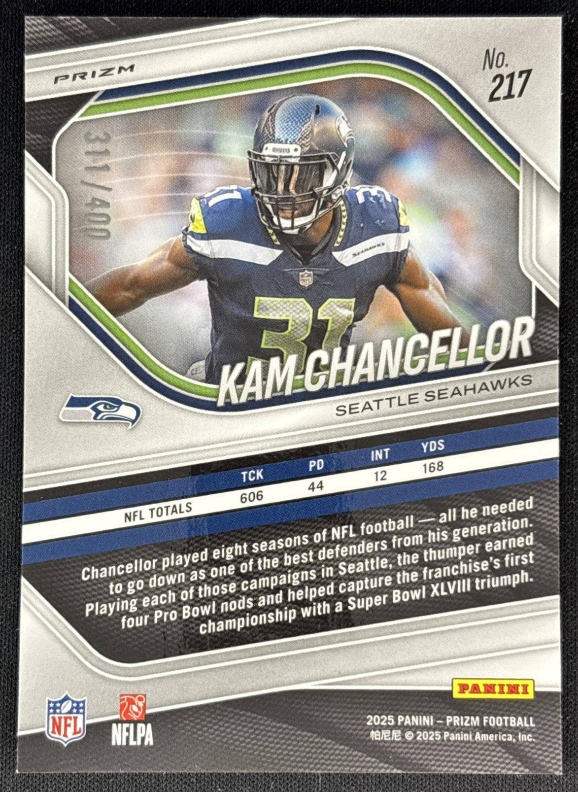 Kam Chancellor 2025 Panini Prizm Pandora /400 Seahawks back